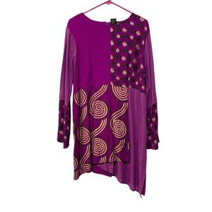 Ashro Tunic Shirt Size XL Purple Layer Bell Sleeve  Artsy Boho Top